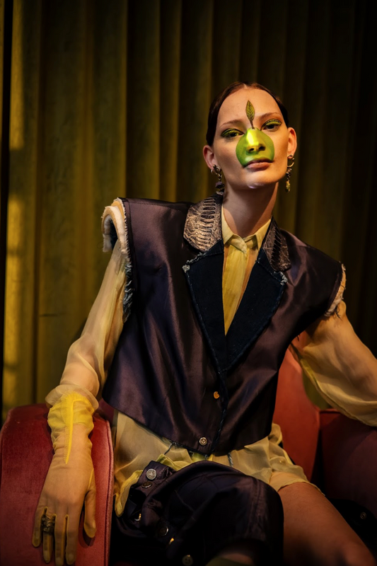 Night Shade Synthetic Cropped Gilet with Ostrich Shin Collar