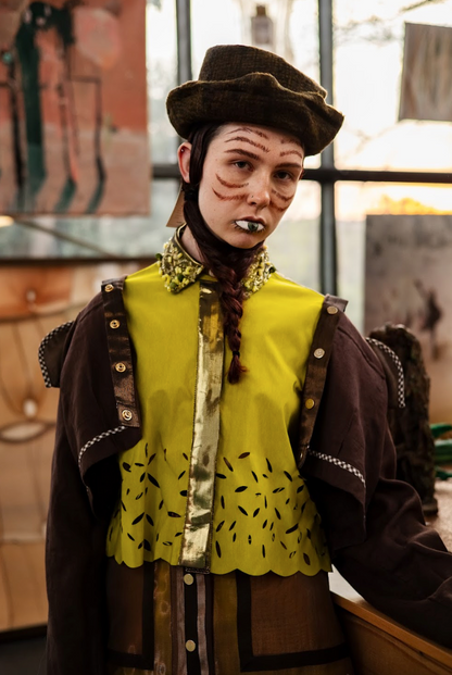 Roasted Coffee Oversized Cropped Shirt in Linen