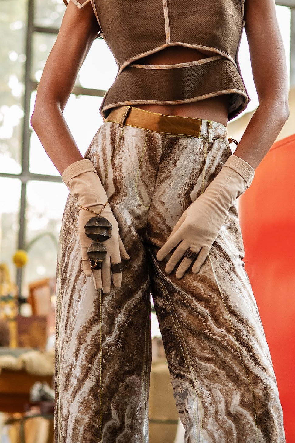 Brass Bracelet with Moulded Brass Pieces and Brass Ring