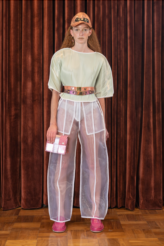 White Nylon Zibbon Signature Pants