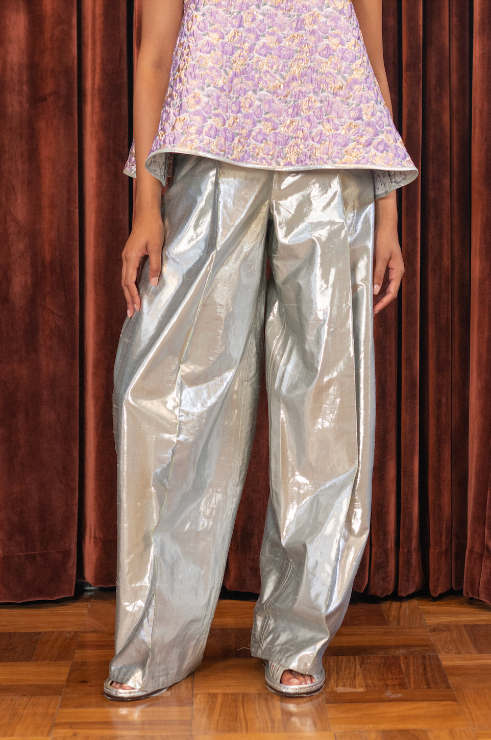 Water Caustics Signature Pants in Silk Lamé