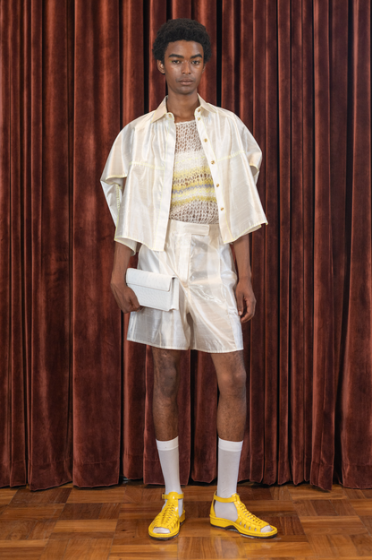 Pearl Silk Lamé Trapeze Shorts