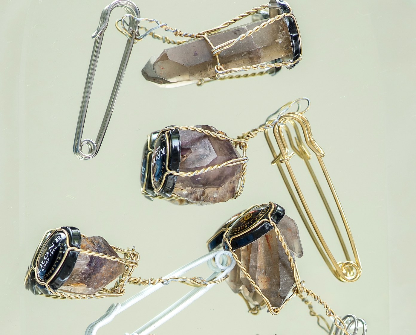 Removable Smokey Quartz Crystal Pendant in Cork Cage