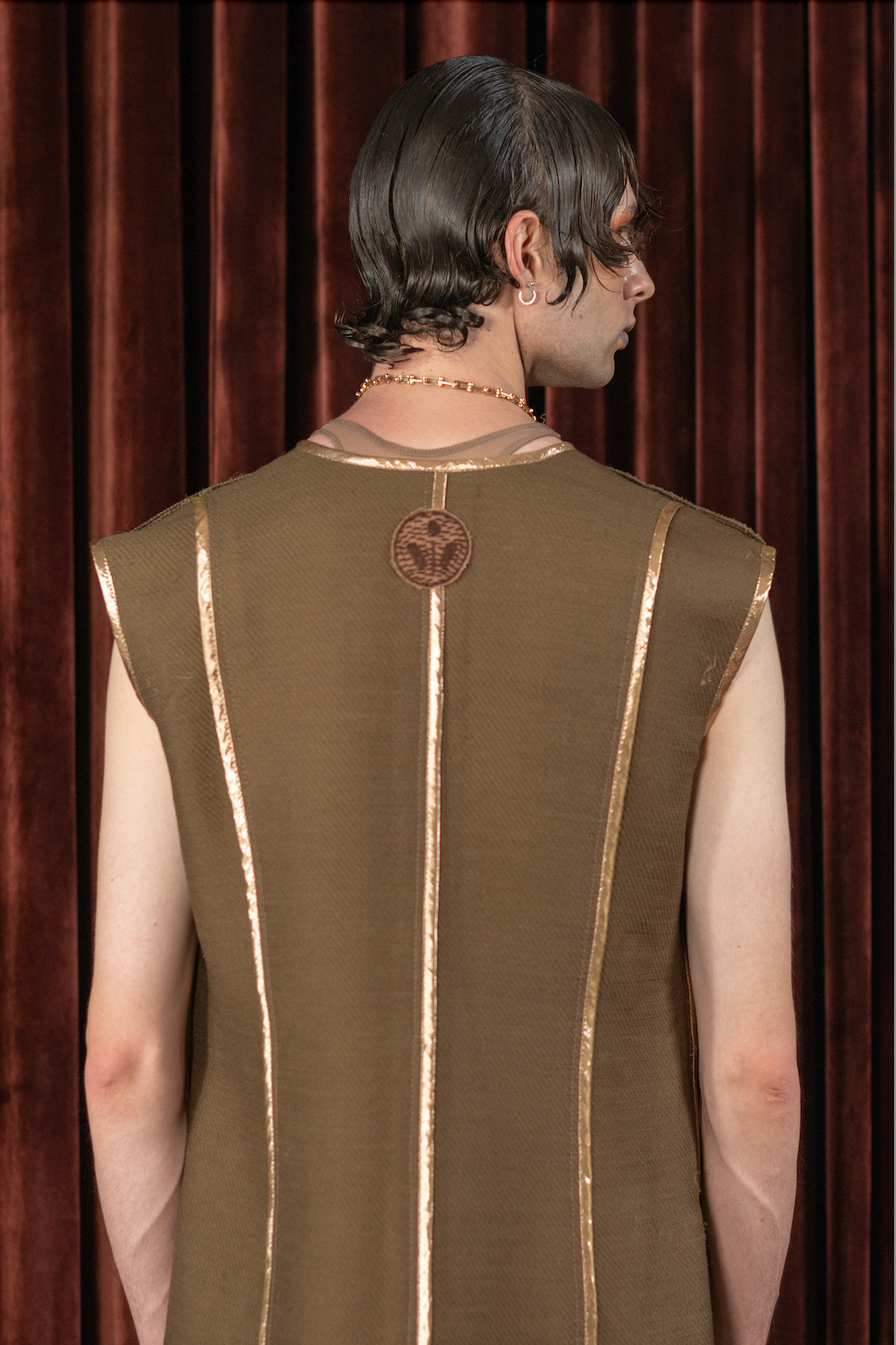 Mocha Brown V-Neck Gilet  in Wool Twill