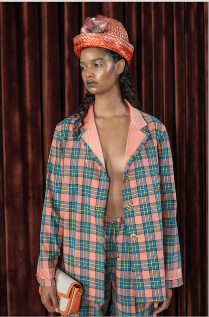 Peach Boxelder Shirt Blazer in Couture Checked Cotton
