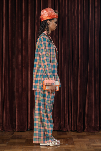 Peach Boxelder Straight Cut Pants in Couture Checked Cotton
