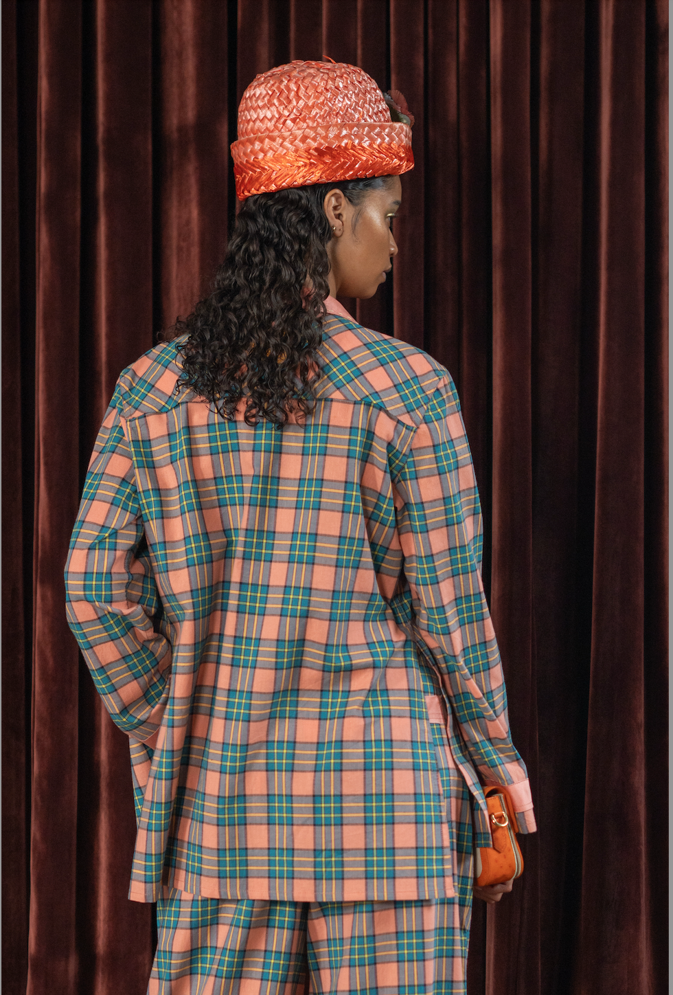 Peach Boxelder Shirt Blazer in Couture Checked Cotton
