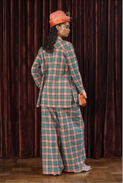 Peach Boxelder Straight Cut Pants in Couture Checked Cotton