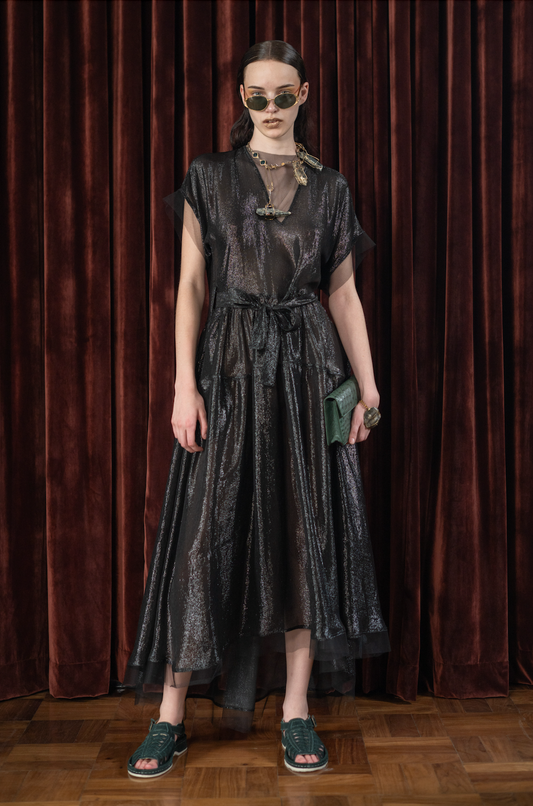 Darkling V-Neck Maxi Dress in Couture Metallic Silk Chiffon