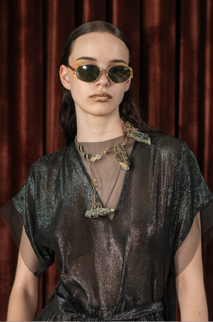 Darkling V-Neck Maxi Dress in Couture Metallic Silk Chiffon