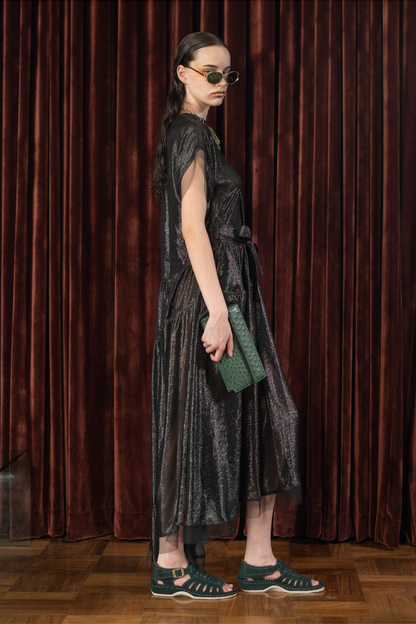 Darkling V-Neck Maxi Dress in Couture Metallic Silk Chiffon