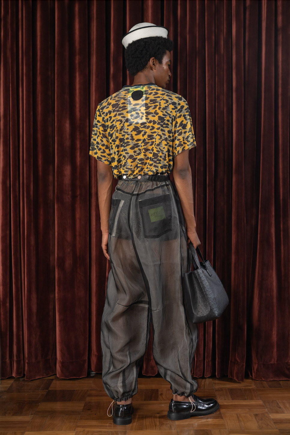 Leopard Boat Neck T-shirt in Stretch Mesh