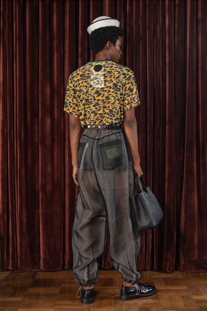 Leopard Boat Neck T-shirt in Stretch Mesh