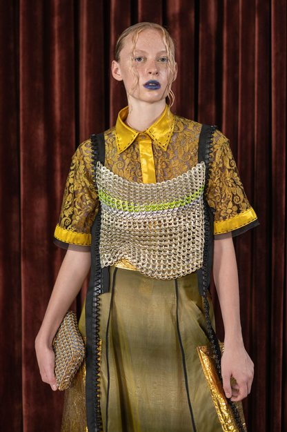 Ochre Cropped Shirt in Lace