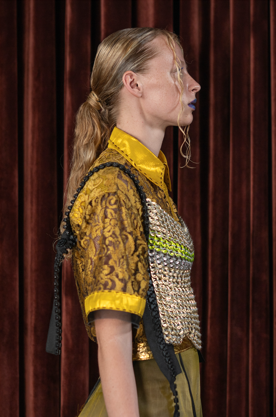 Ochre Cropped Shirt in Lace