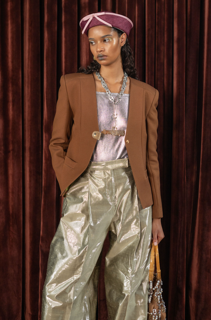 Burnt Sienna V-Jacket in wool silk
