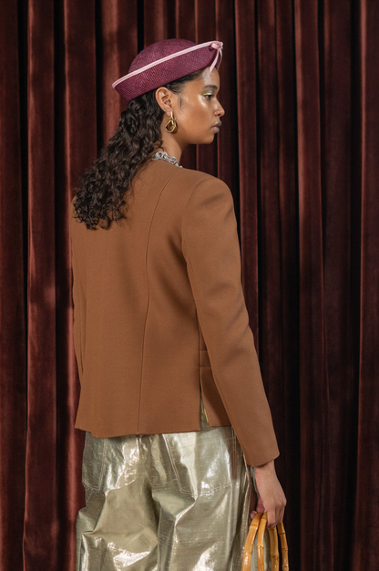 Burnt Sienna V-Jacket in wool silk