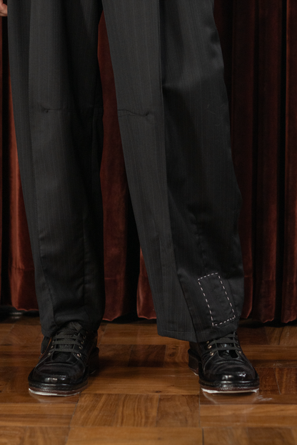 Black Worsted Wool Mohair Suiting Signature Pants