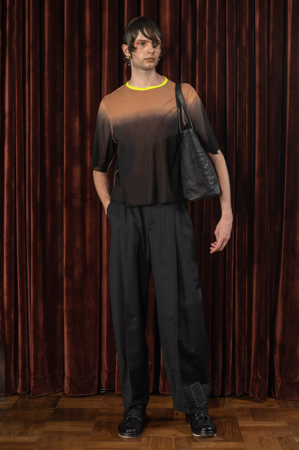 Black Worsted Wool Mohair Suiting Signature Pants