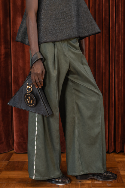 Black Ostrich Leather Pyramid Bag