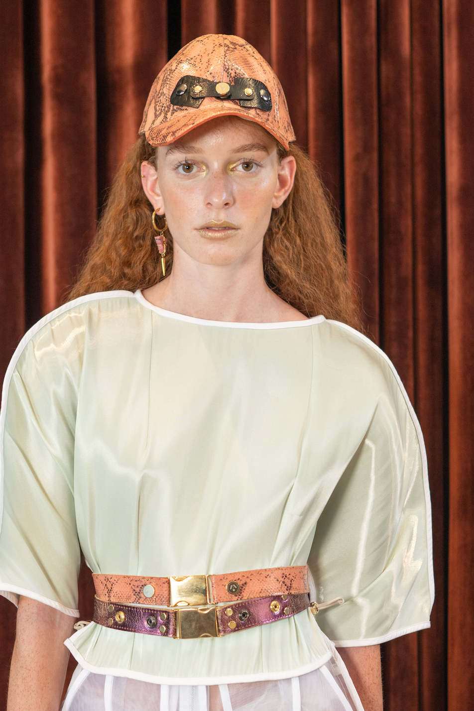 Reclaimed Coral Python Peach Leather Cap