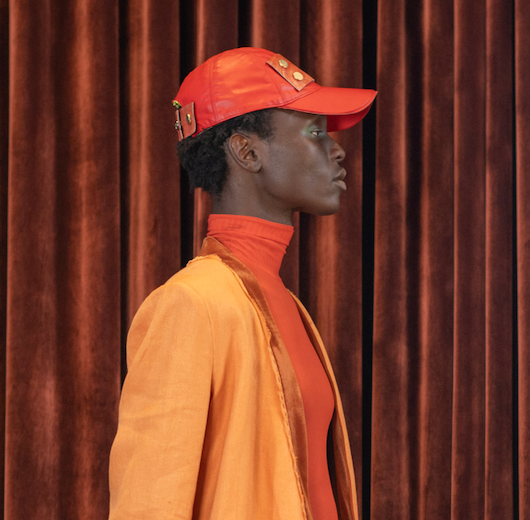 Red Napa Leather Cap with Ostrich Shin Detail