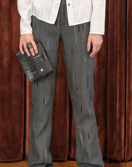 Black Napa Leather and Black Vintage Raffia Belt Bag