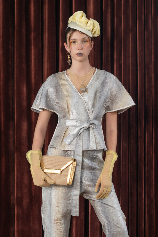 Mixed Metal Meteorite Sculpted Wrap Top