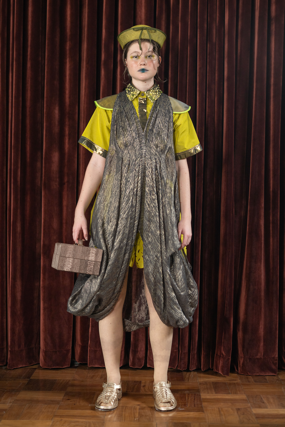 Mistra Soft Gold Linen Halter Neck Drape Dress