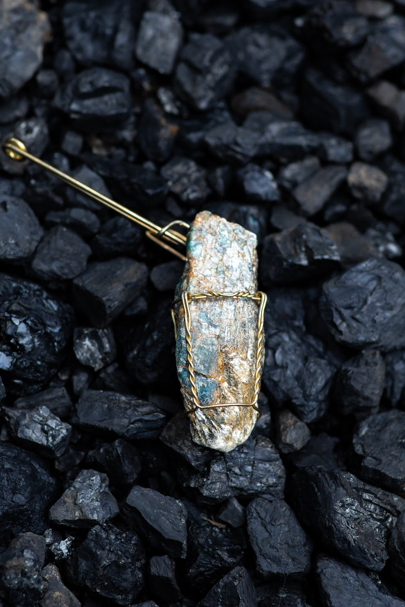 Kyanite Crystal Pendent in a Cork Cage