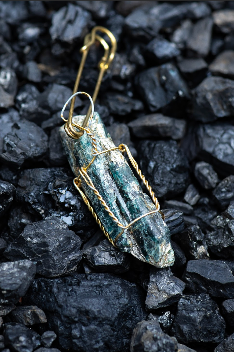 Kyanite Crystal Pendent in a Cork Cage