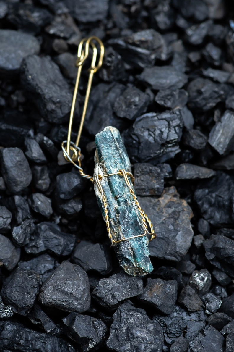 Kyanite Crystal Pendent in a Cork Cage