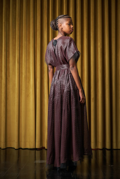 Choc Flake V-Neck Maxi Dress in Silk Lamé Blend