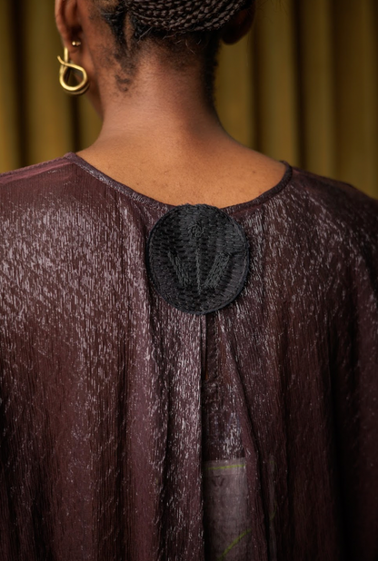 Choc Flake V-Neck Maxi Dress in Silk Lamé Blend