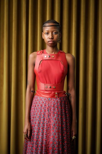 Red Napa Leather Harness with Press Stud Details