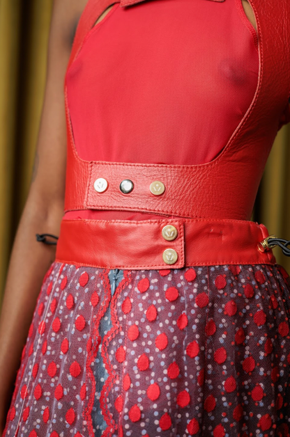 Red Napa Leather Harness with Press Stud Details