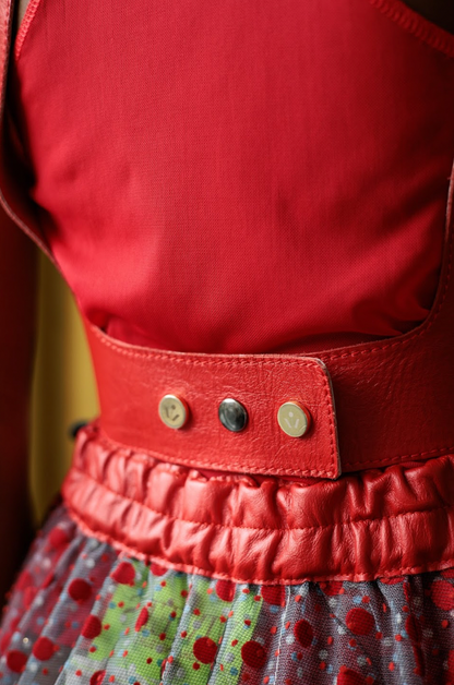 Red Napa Leather Harness with Press Stud Details