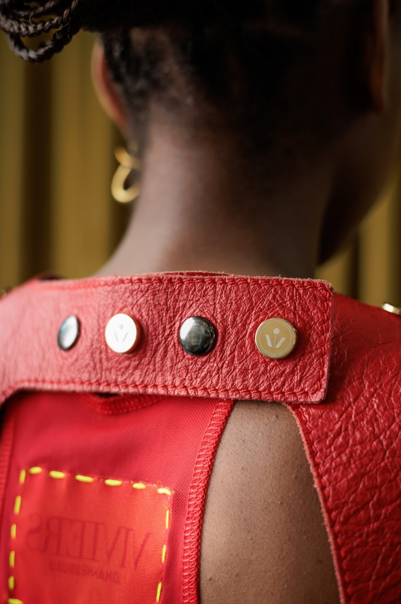 Red Napa Leather Harness with Press Stud Details