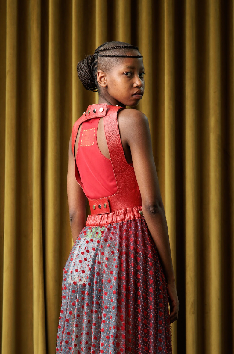 Red Napa Leather Harness with Press Stud Details