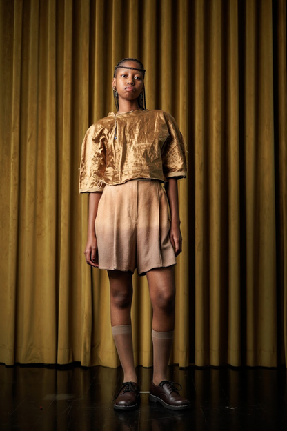 Botanical Dyed Raw Silk Sculpted Signature Shorts