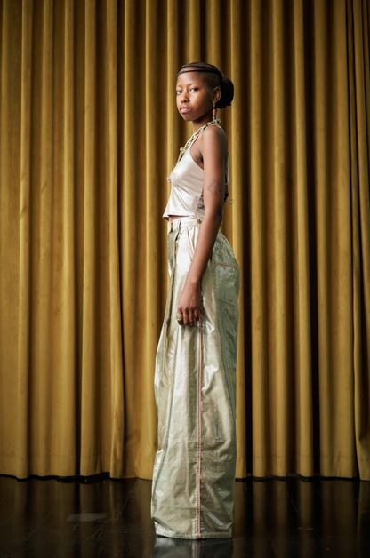 Luna D'Oro Signature Pants  in Silk Lamé