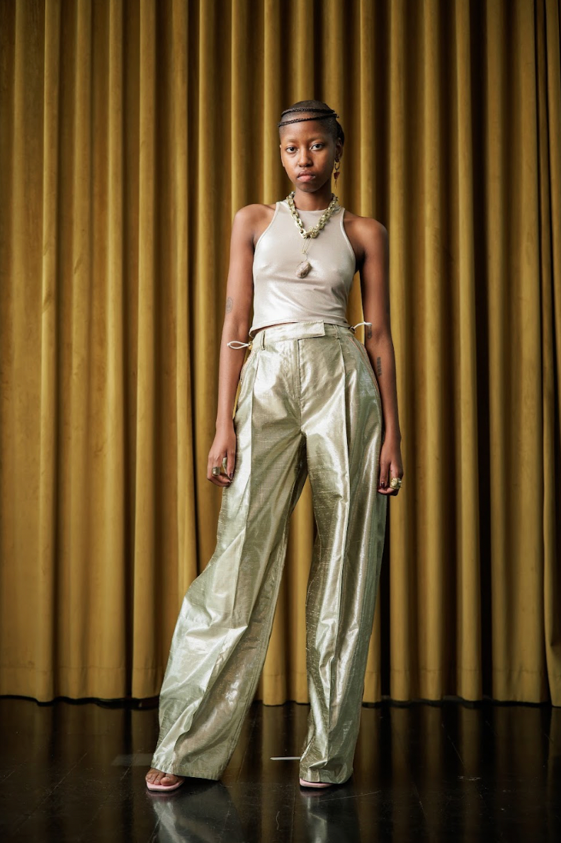 Luna D'Oro Signature Pants  in Silk Lamé