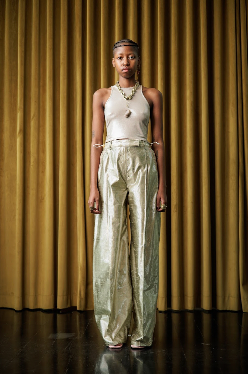 Luna D'Oro Signature Pants  in Silk Lamé