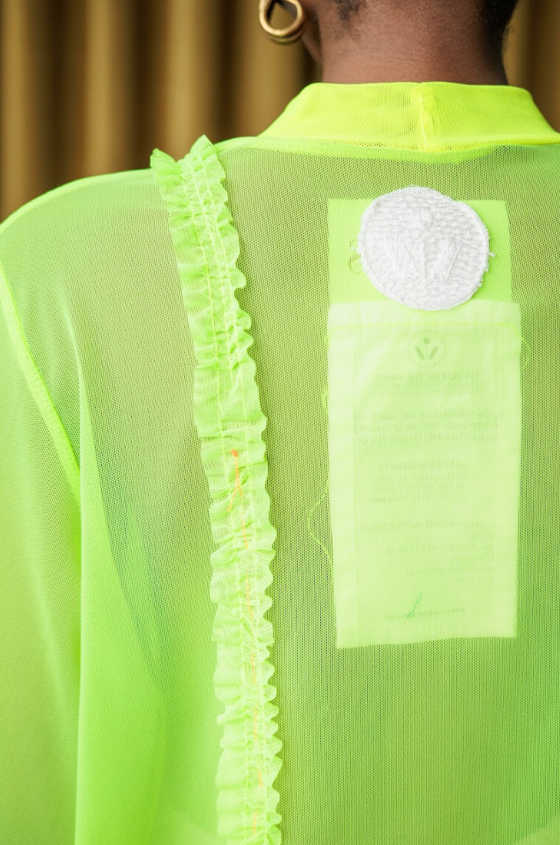 Lumo Green Stretch Mesh T-Shirt with Acid Yellow and Ruffle Details