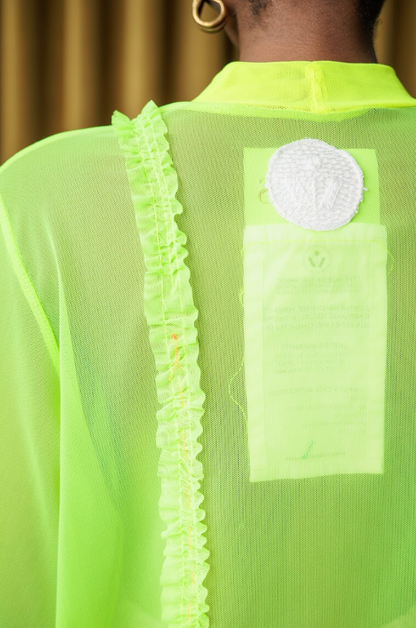 Lumo Green Stretch Mesh T-Shirt with Acid Yellow and Ruffle Details