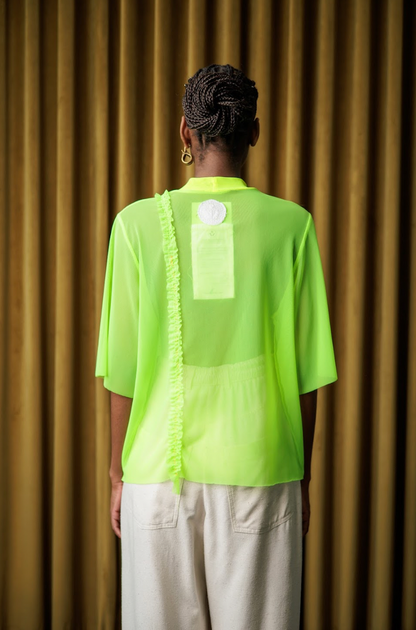 Lumo Green Stretch Mesh T-Shirt with Acid Yellow and Ruffle Details