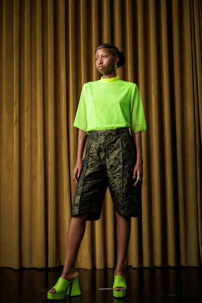 Sashiko Stitched Brocade Disc Shorts