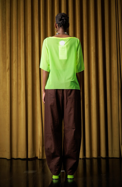 Lumo Green Boat Neck T-shirt in Stretch Mesh