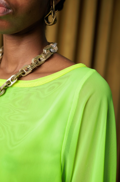 Lumo Green Boat Neck T-shirt in Stretch Mesh