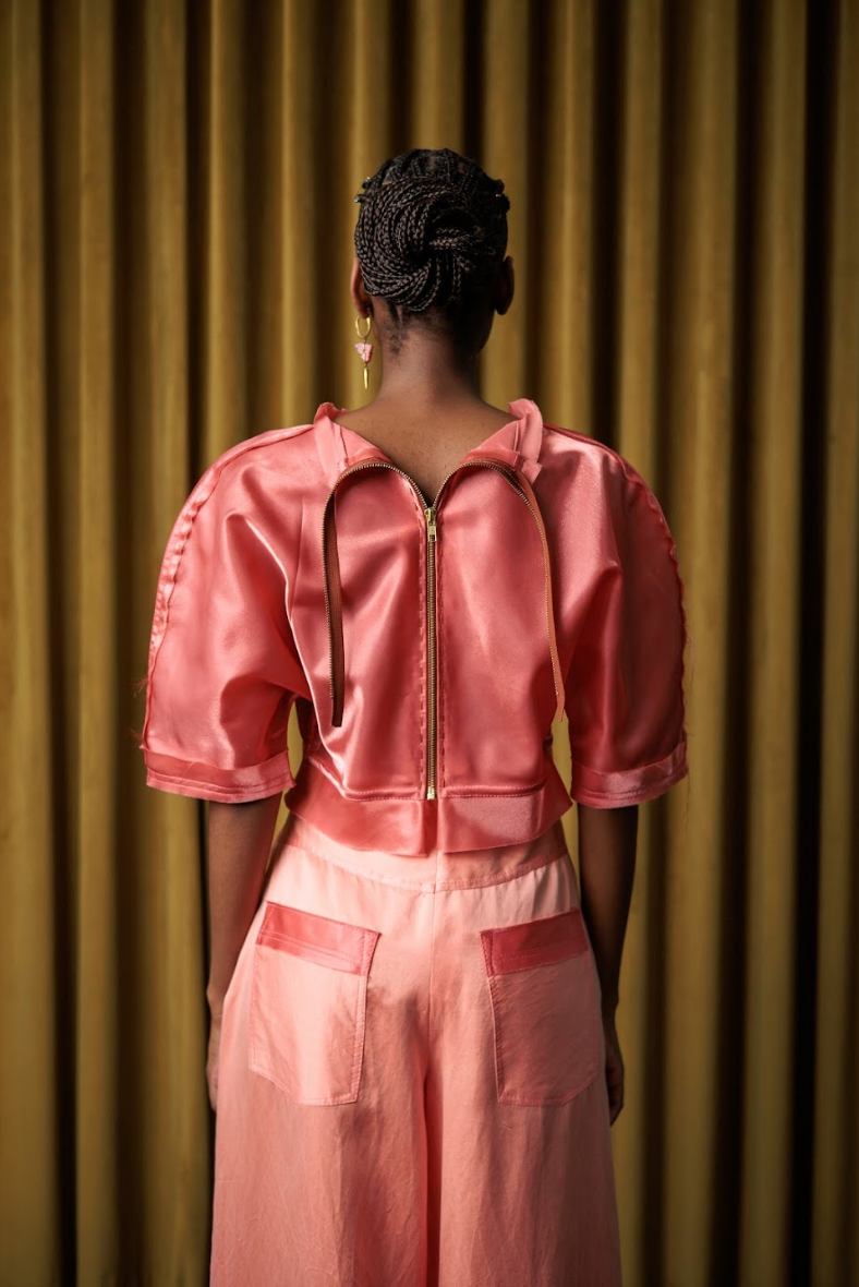 Cherry Gum Sculpted Top in Synthetic Taffeta
